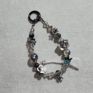 Elegant Silver and Black Beaded Phone Bracelet/ Bag Charm